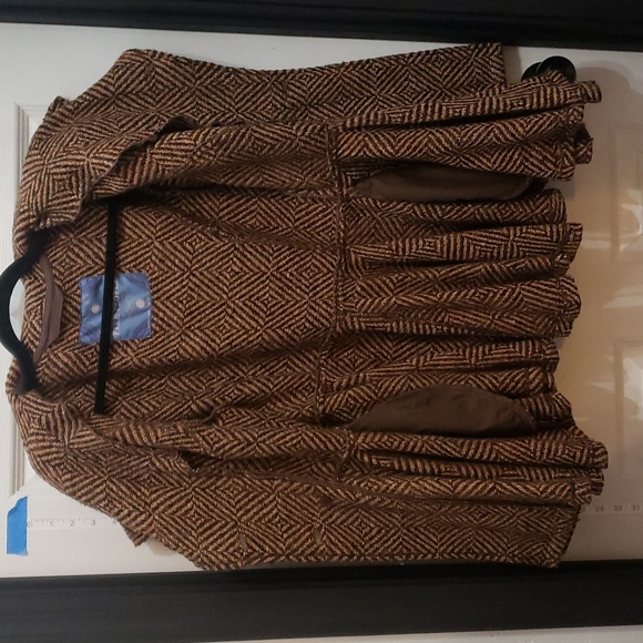 Free People brown 70s print geometic peplum blanket jacket womens 10 - Picture 7 of 12